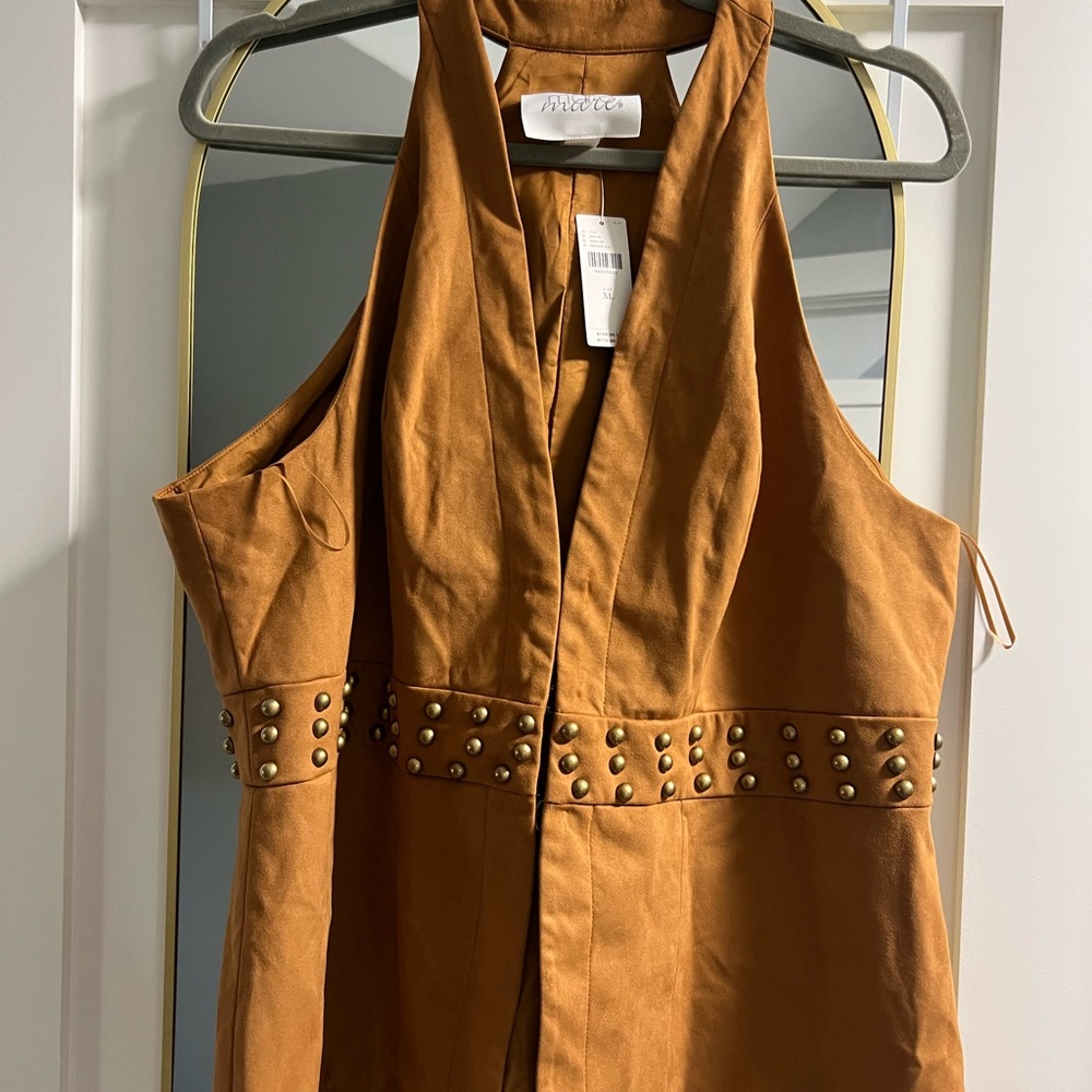 Studded Brown Suede Sleeveless Blouse NEVER WORN